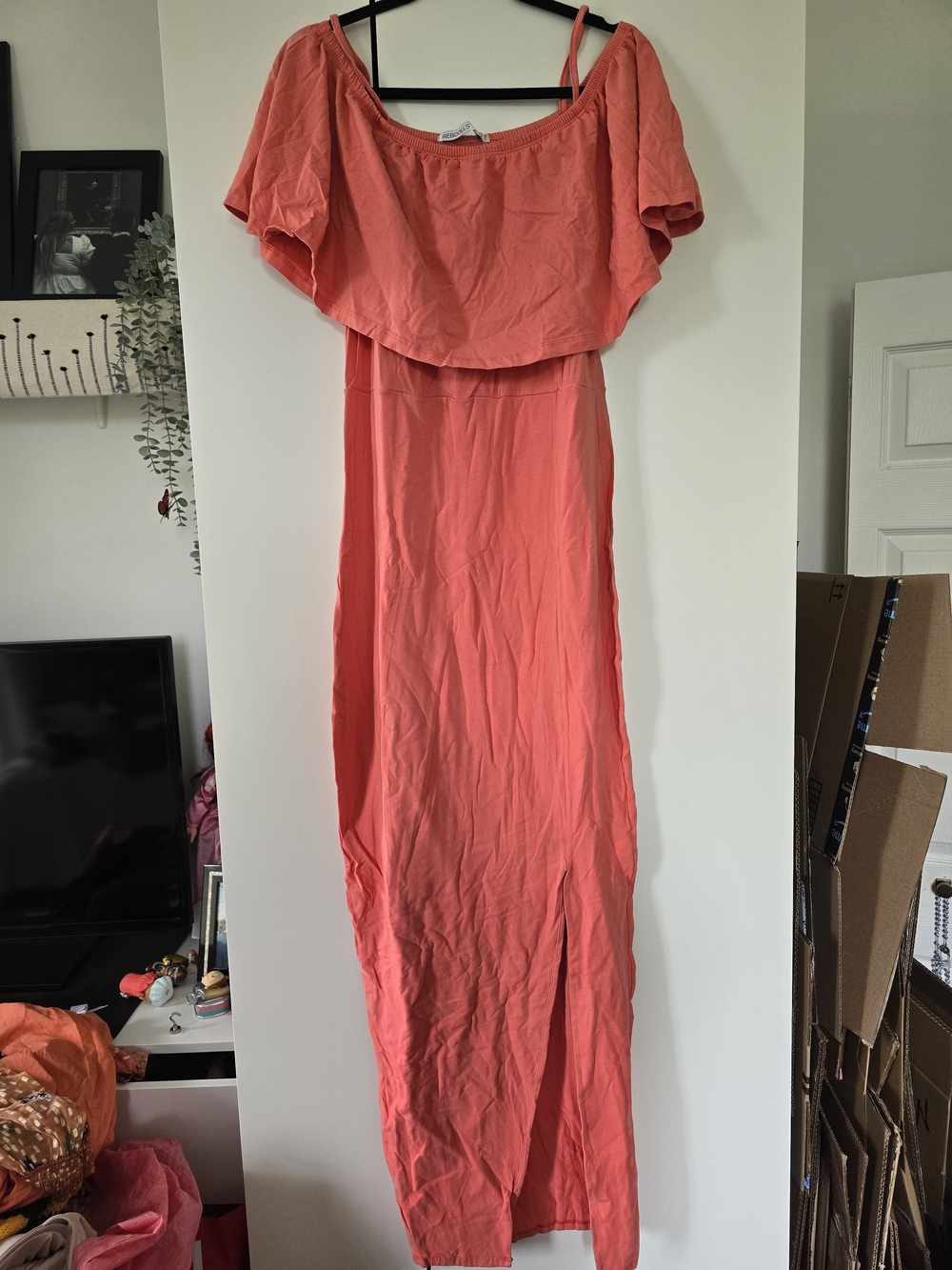 Rebdolls Coral Off-Shoulder Maxi Dress